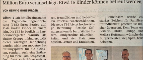 Kindergarten-Zubau in Würnitz fertiggestellt: Grassl verantwortete Statikplanung & Baustellen-Koordination