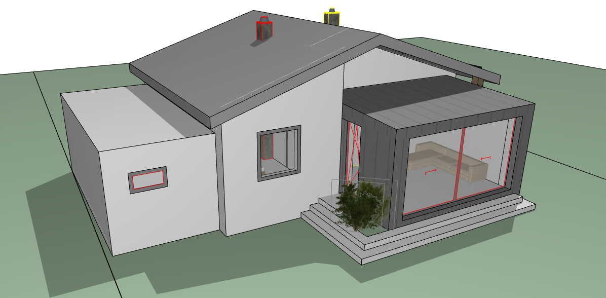 Haus am See: 3D-Visualisierung des Bestands mit dem geplanten Zubau und großer Verglasung